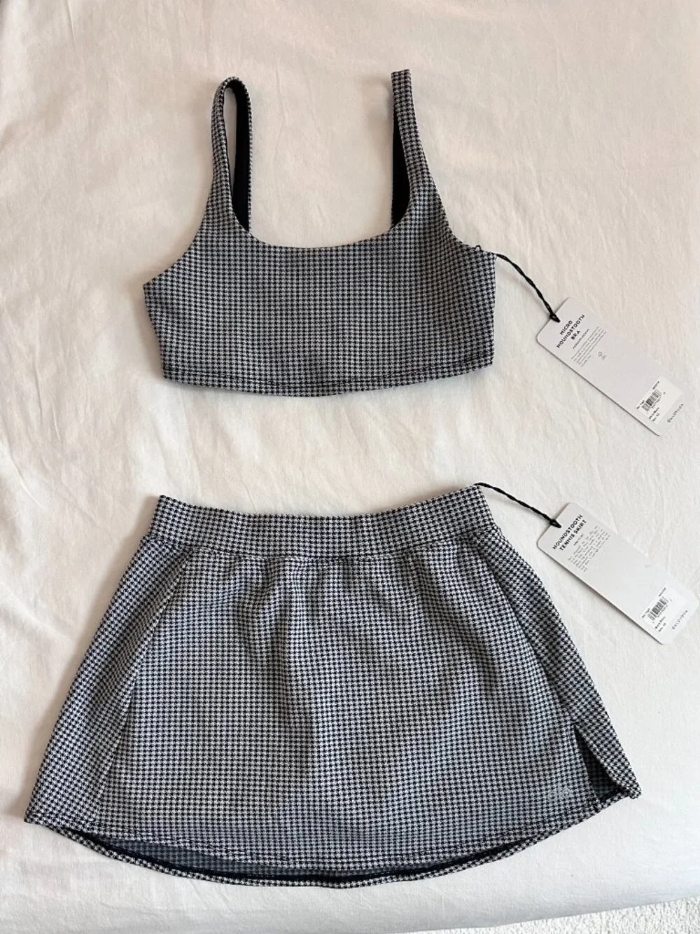 ALO Yoga | Micro Houndstooth Bra Top & Tennis Skirt 2 Piece Set